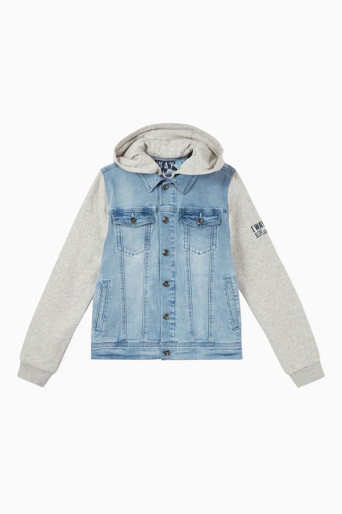 

Mixed-Fabric Denim Jacket in Cotton, Blue