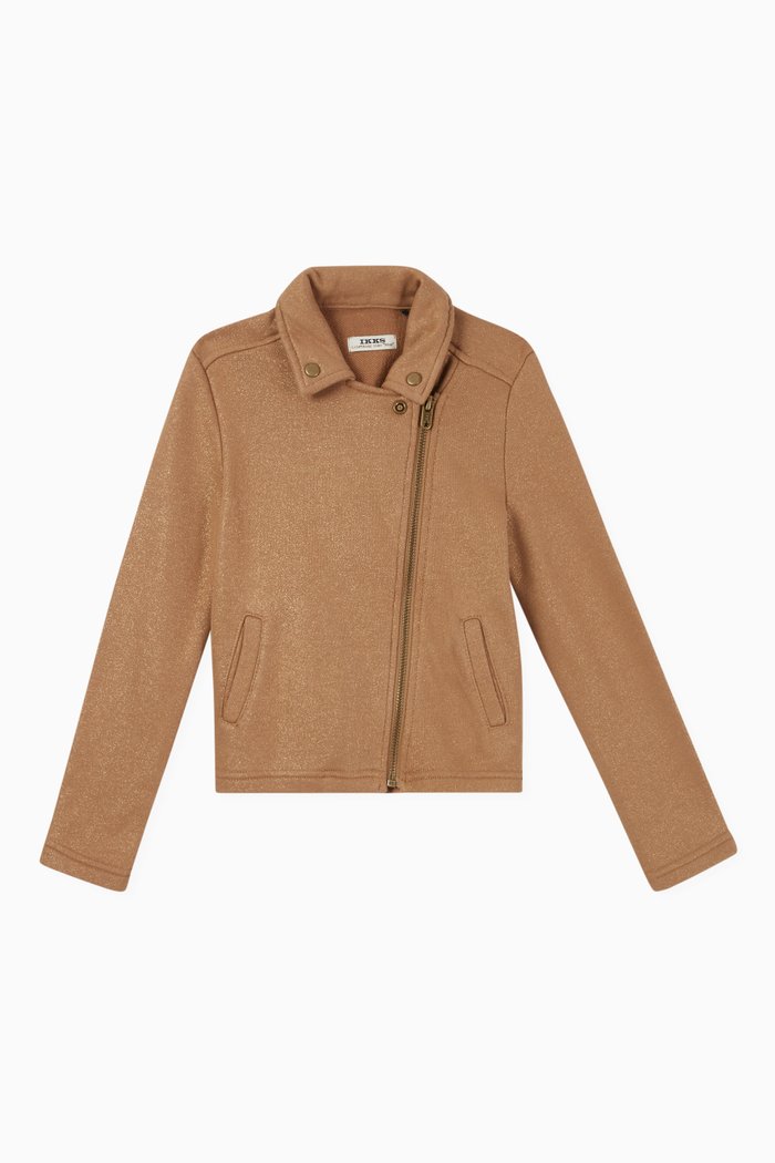 Biker-Style Cardigan in Cotton, Brown