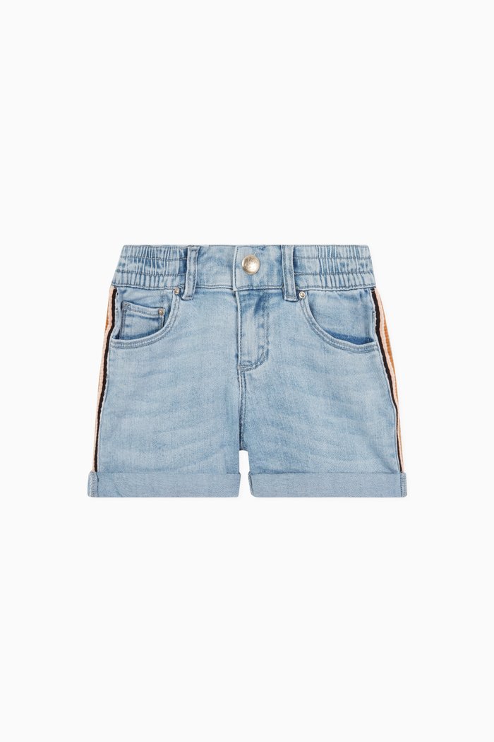 

Stripe Ribbon Denim Shorts, Blue
