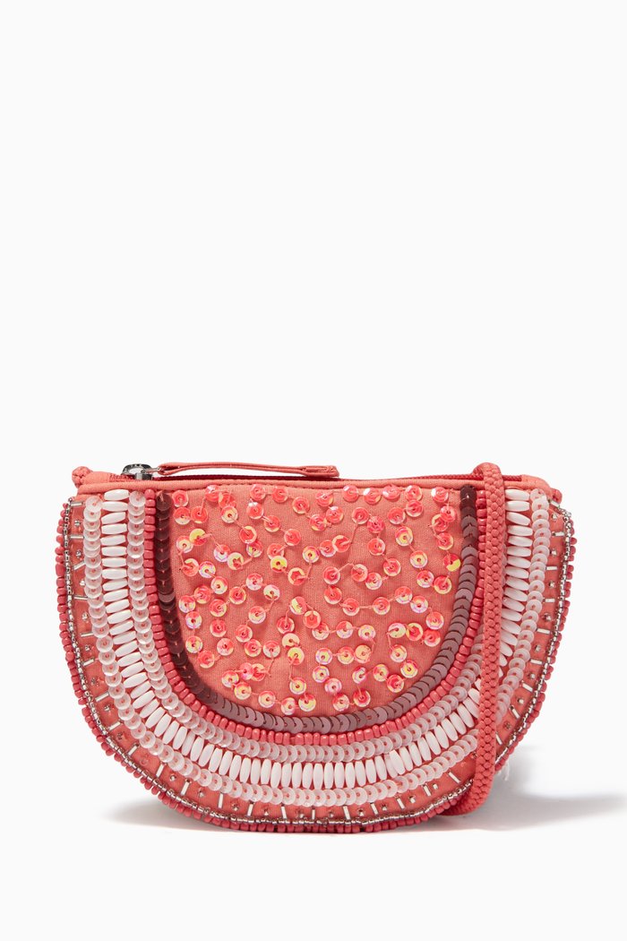 

Sequins and Pearls Embroidered Handbag, Pink