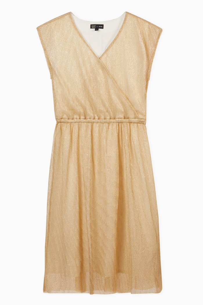 

Iridescent Champagne Wrapover Dress, Gold