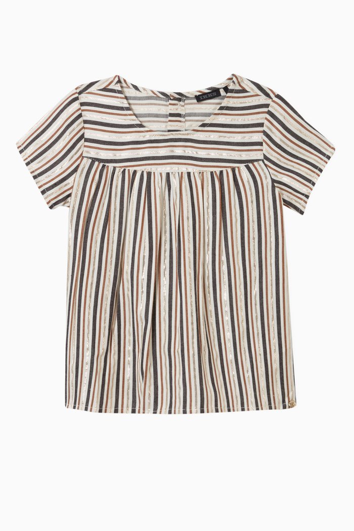 

Ecru Shiny Striped Blouse in Cotton, Neutral