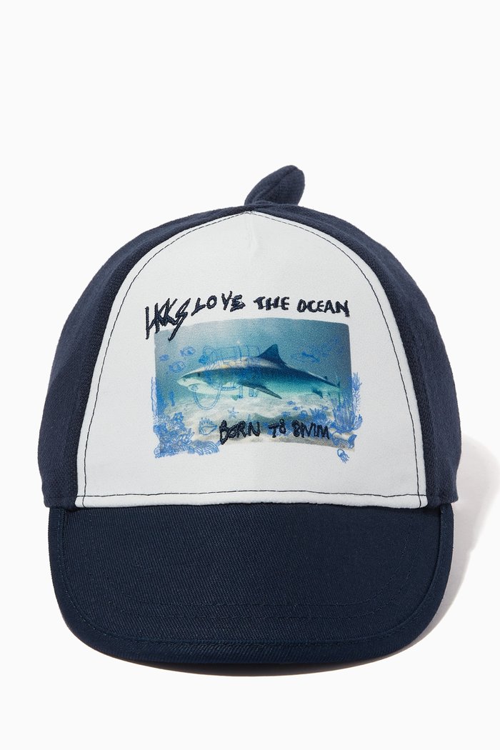 Shark Print Cap, Blue