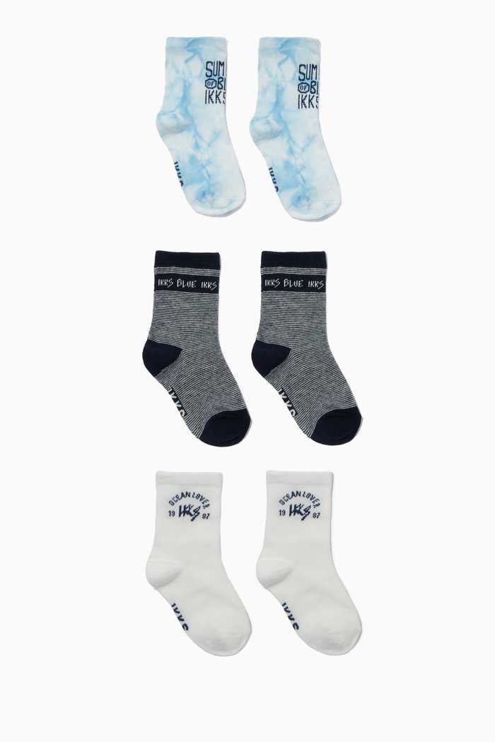 

Cotton Knit Socks, Set of 3, Blue