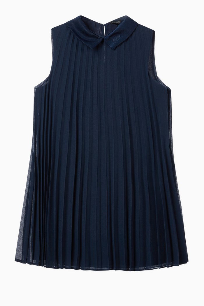 

Pleated Chiffon Dress, Blue