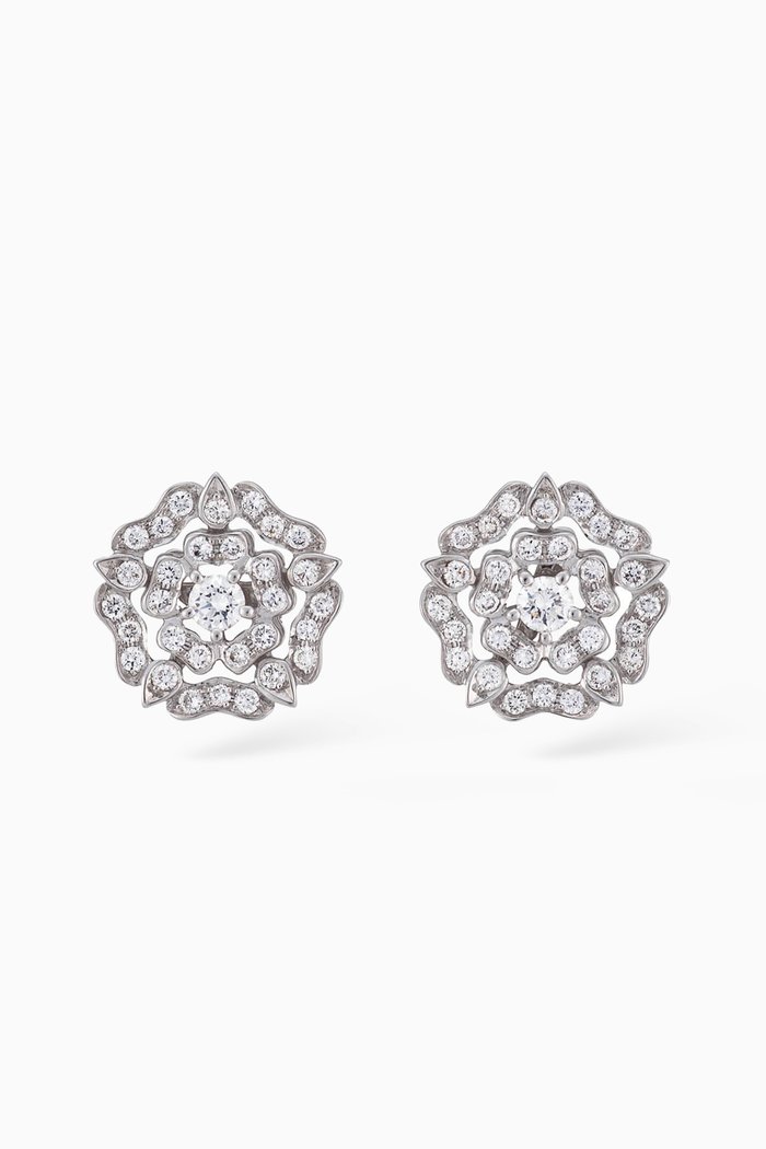 

Tudor Rose Diamond Earrings in 18kt White Gold