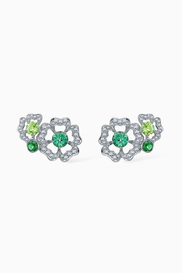 

Petal Diamond Ear Climbers with Green Stones in 18kt White Gold