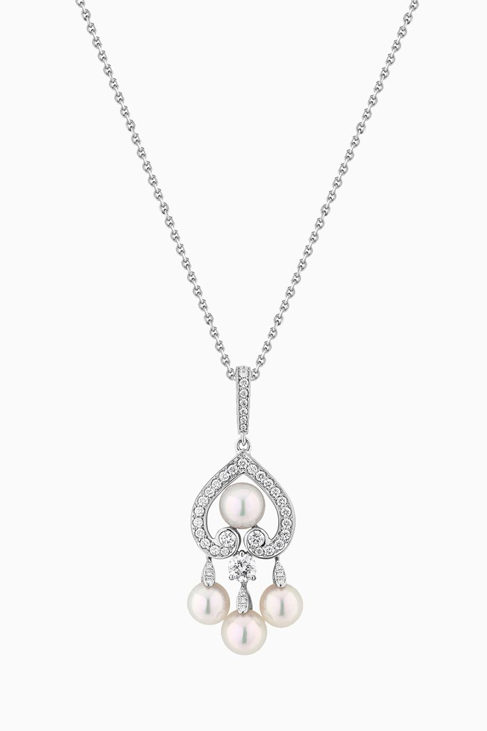 

Regal Cascade Mini Diamond Pendant with Pearls in 18kt White Gold