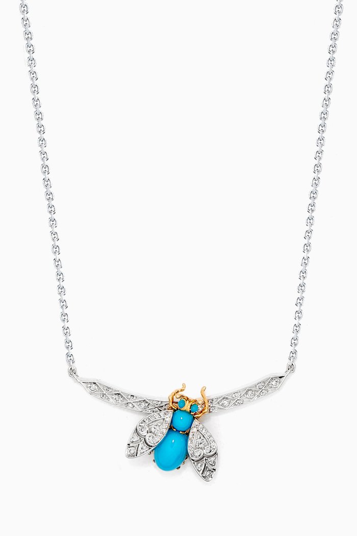 

Enchanted Palace Jewelled Bug Pendant in 18kt White Gold, Blue