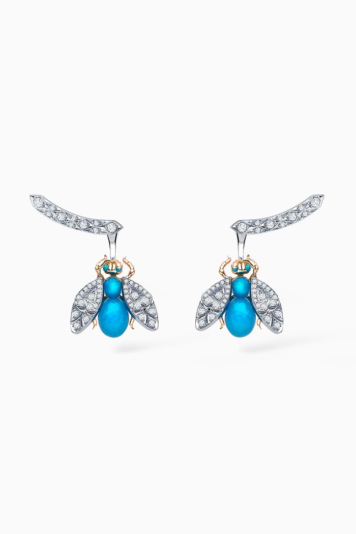 

Enchanted Palace Jewelled Bug Earrings in 18kt White Gold, Blue