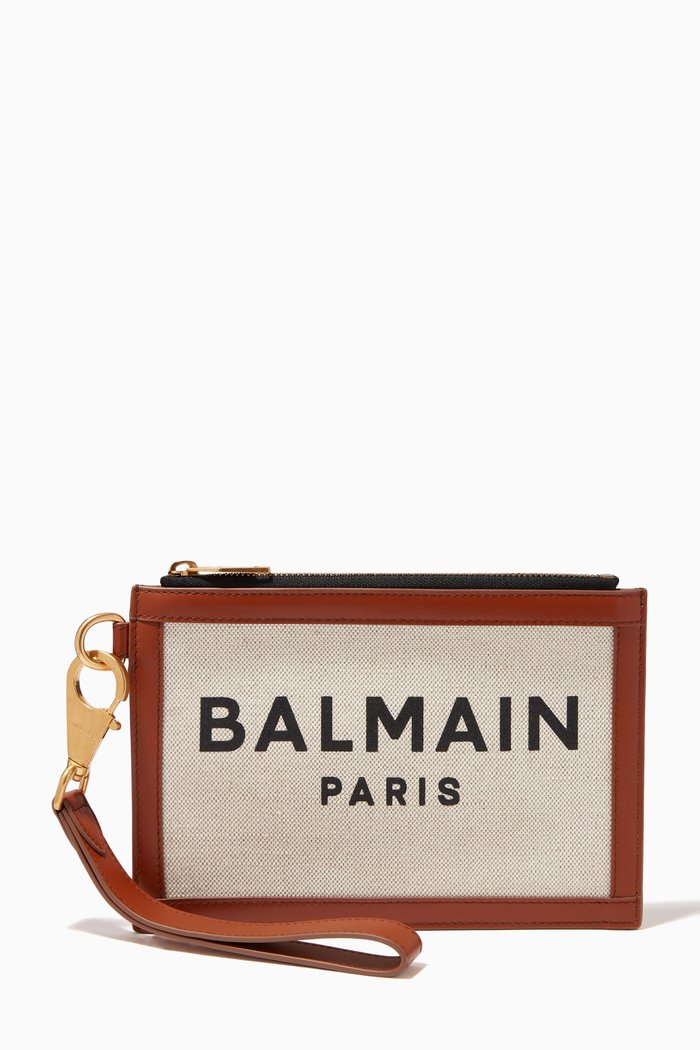 

B-Army 22 Clutch in Canvas & Leather, Brown