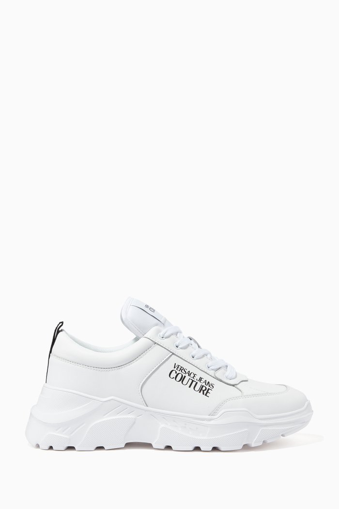 Logo Chunky Sole Sneakers in Leather, White