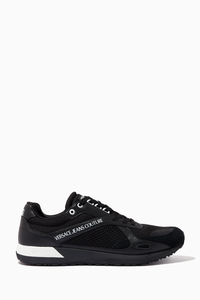 

Logo Sneakers in Leather and Mesh, Black