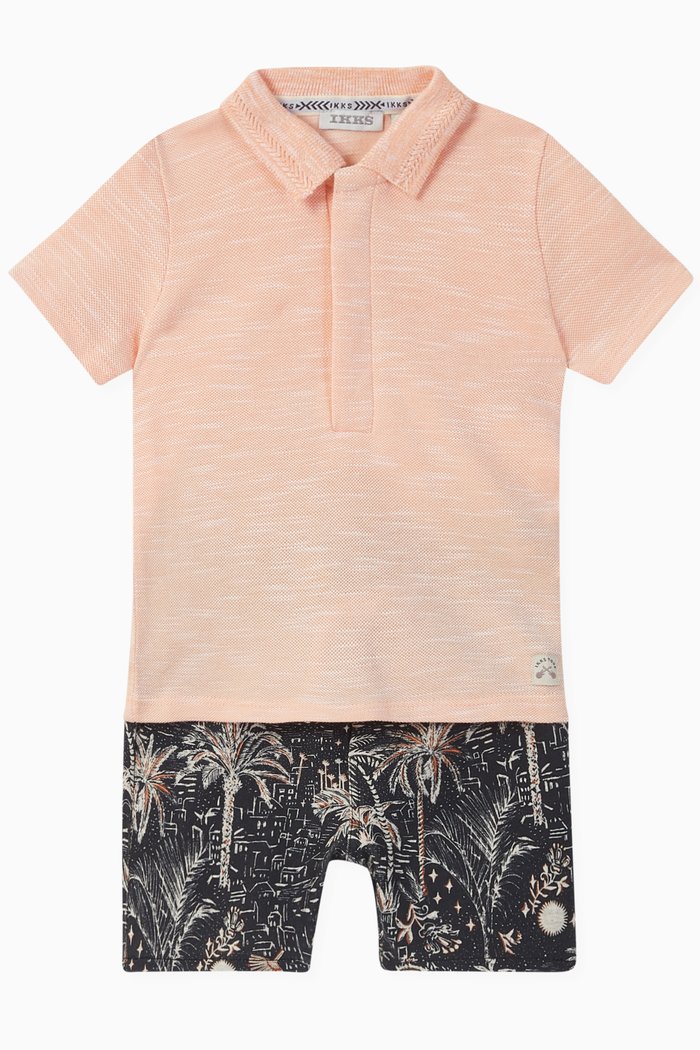 

Polo Shirt and Printed Shorts Set, Set of 2, Orange