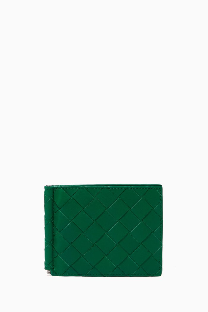 

Bi-fold Wallet in Intrecciato Calfskin, Green