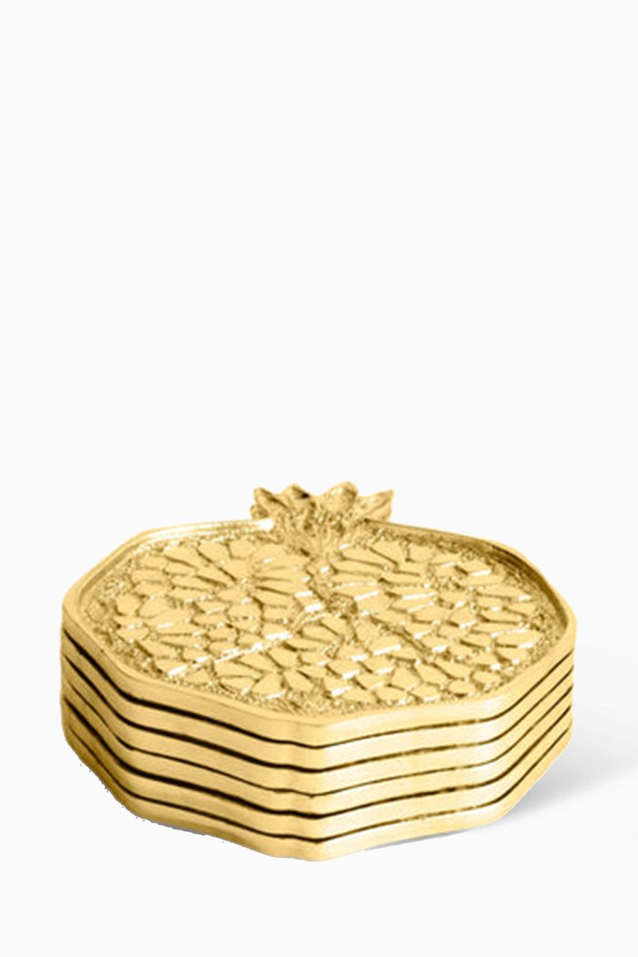 

Pomegranate Coaster Set in Gold-toned Metal, Set of 6