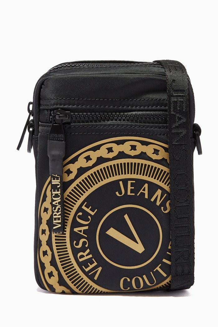 

V-Emblem Crossbody Bag in Nylon, Gold