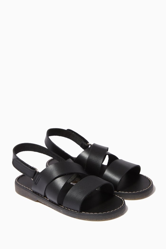 

Cross Band Sandals in Leather, Black