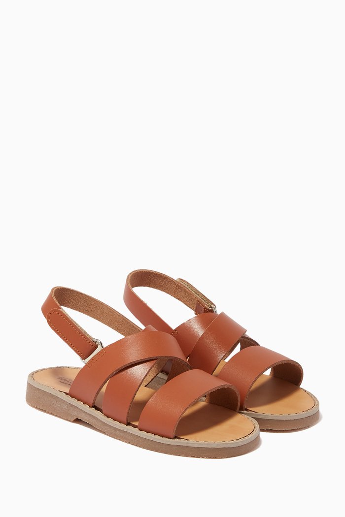 Cross Band Sandals in Leather, Brown
