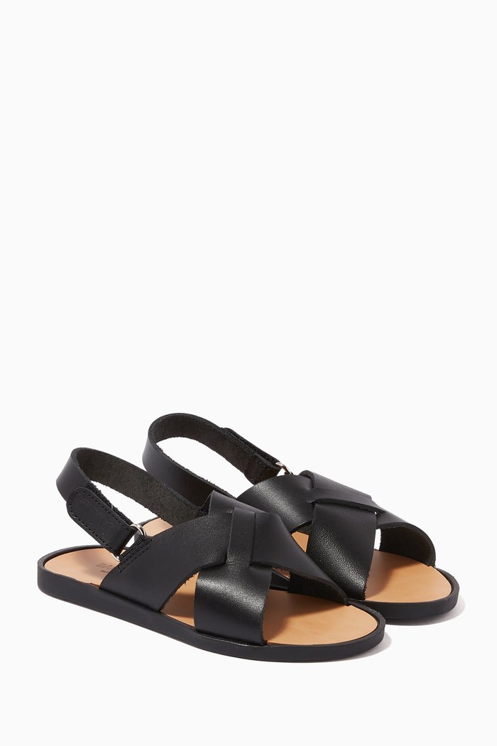 

Leather Crossover Sandals, Black