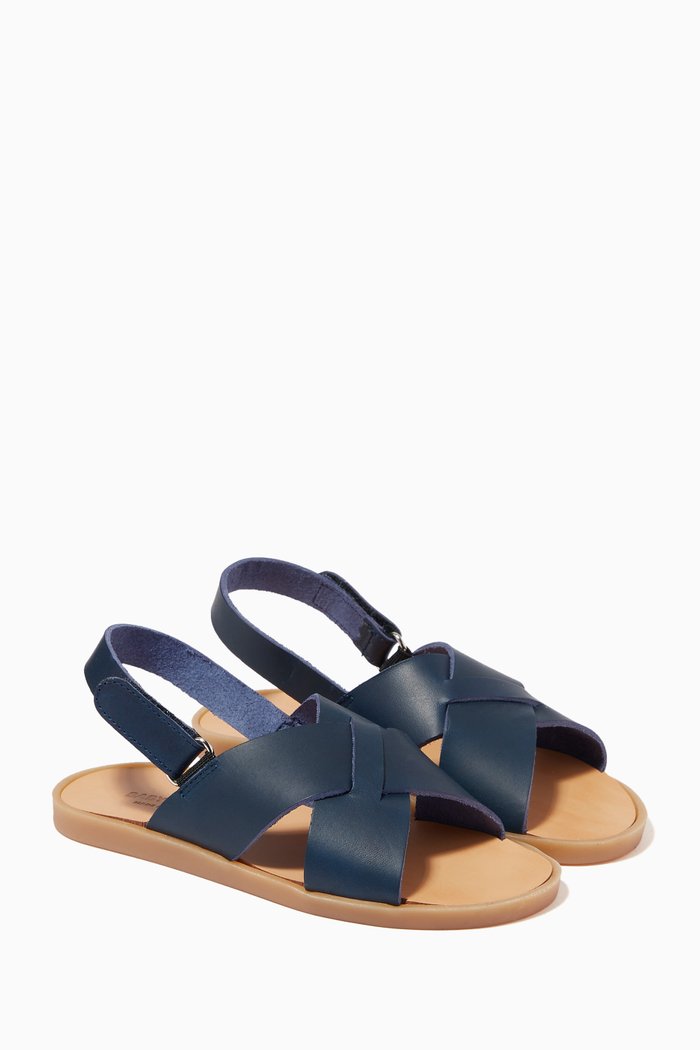 

Flat Strap Sandals in Leather, Blue