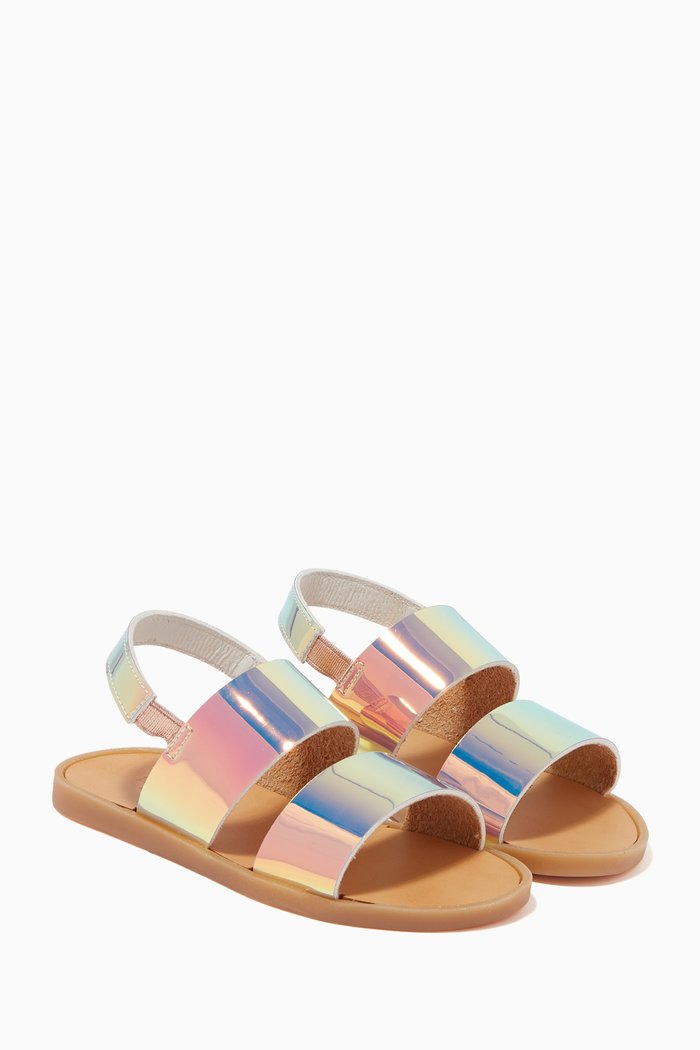 Iridescent Double Band Sandals, Multicolour