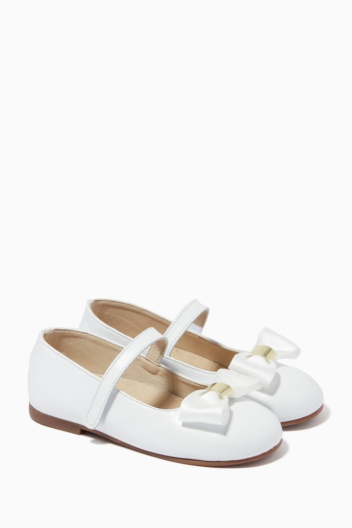

Bow Ballerina Shoes in Bovine Leather, White