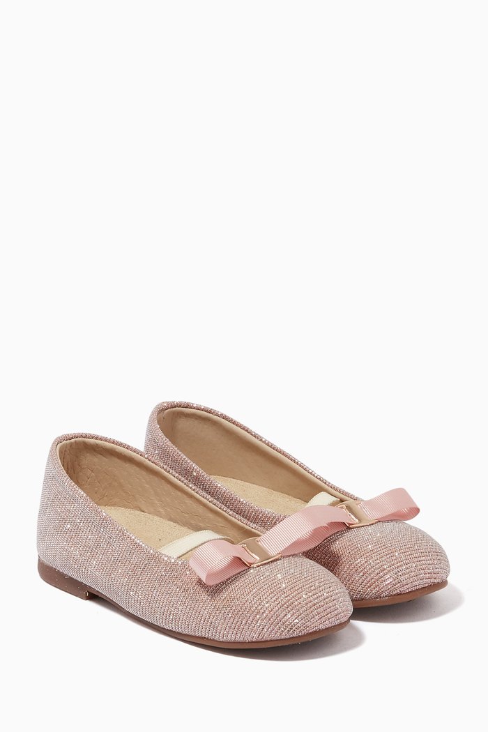 

Grosgrain Bow Ballerinas in Glitter Fabric, Pink
