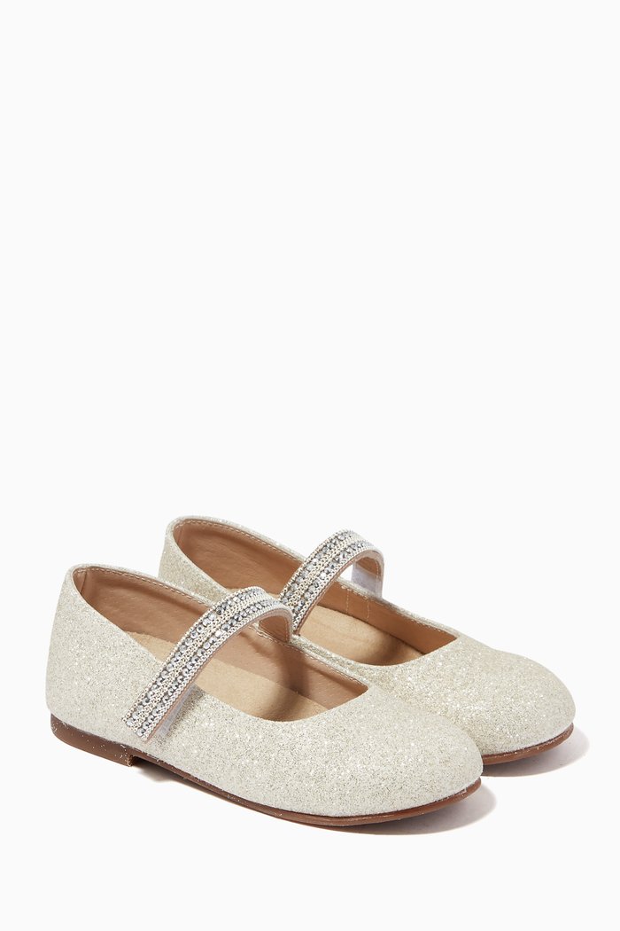 

Embellished Ballerinas in Glitter Fabric, Silver