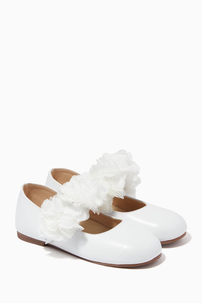 

Flower Ballerinas in Bovine Leather, White