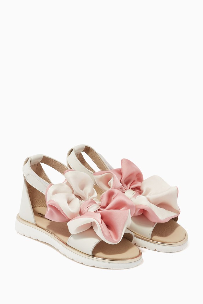 Satin Bow Sandals in Leather, Multicolour