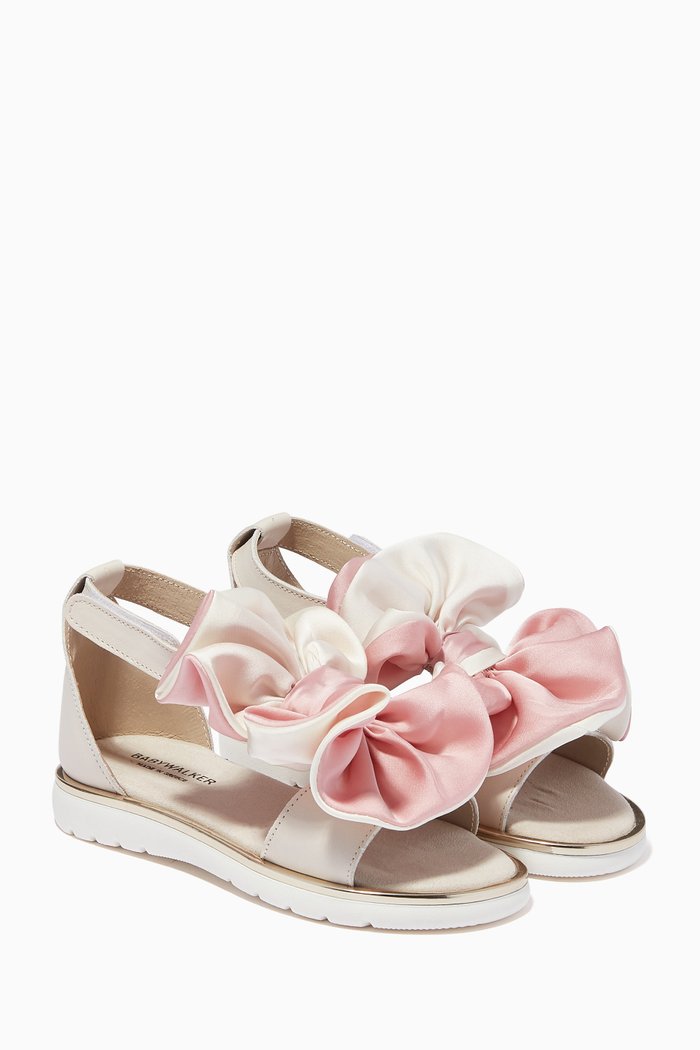 

Satin Bow Sandals in Leather, Neutral