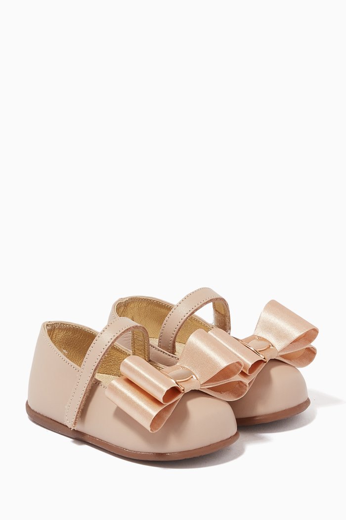 

Satin Bow-Detail Ballerinas in Leather, Neutral