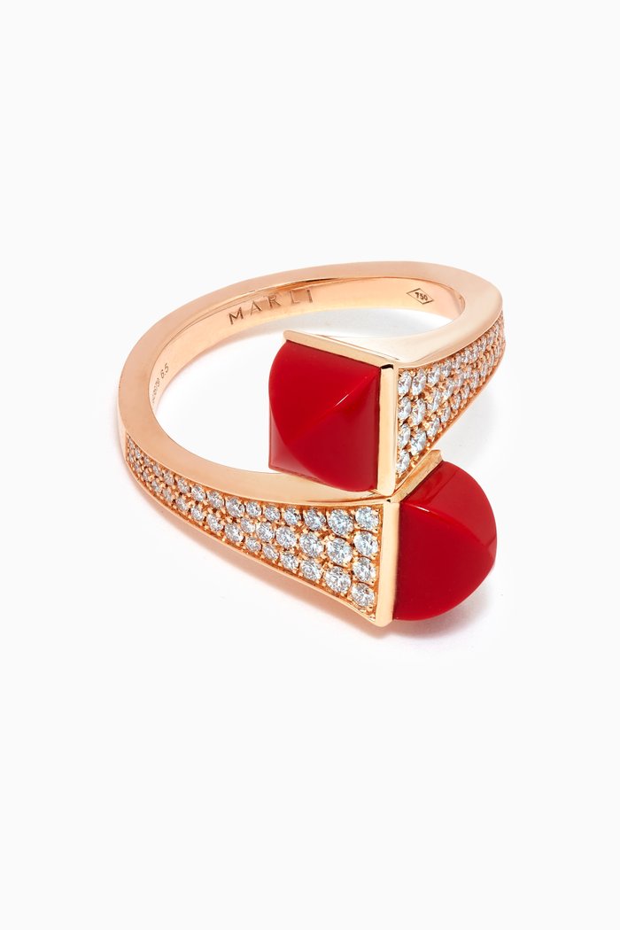 

Cleo Diamond & Red Coral Ring in 18kt Rose Gold