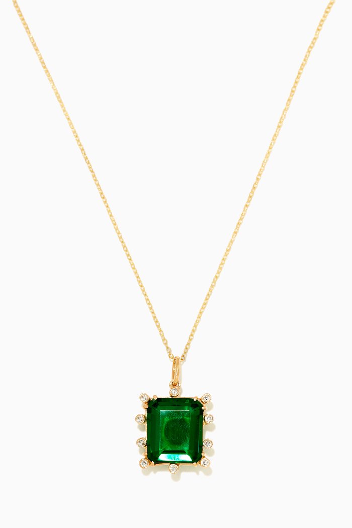 

Emerald Pendant with Diamonds Necklace in 18kt Yellow Gold, Green