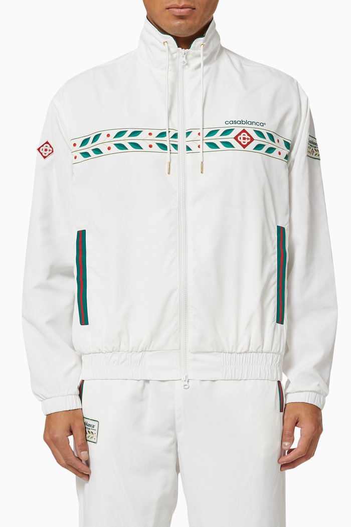 Sport Track Top with Laurel Patch in Nylon, White