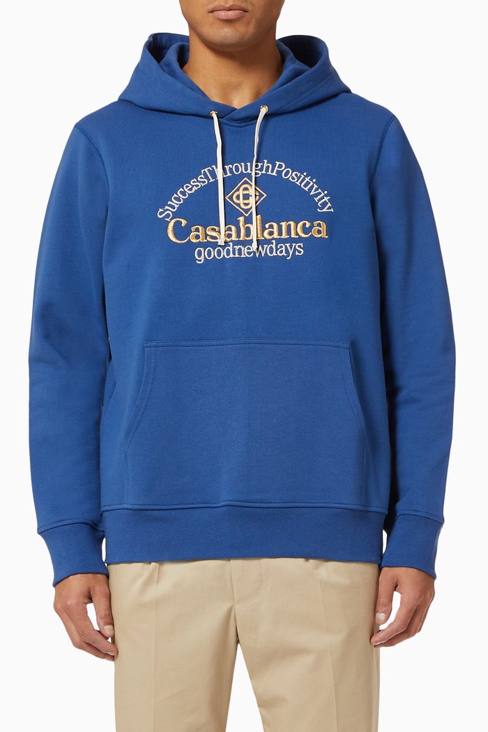 

Hoodie with Branded Embroidery in Cotton, Blue