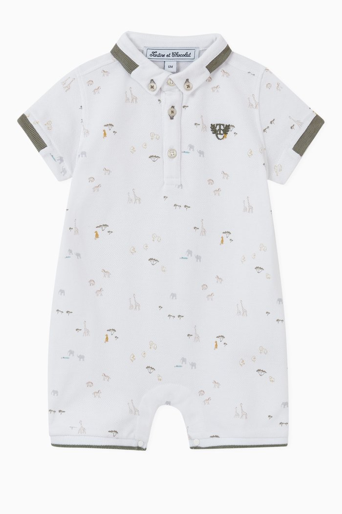 

Polo Pique Knit Romper, White