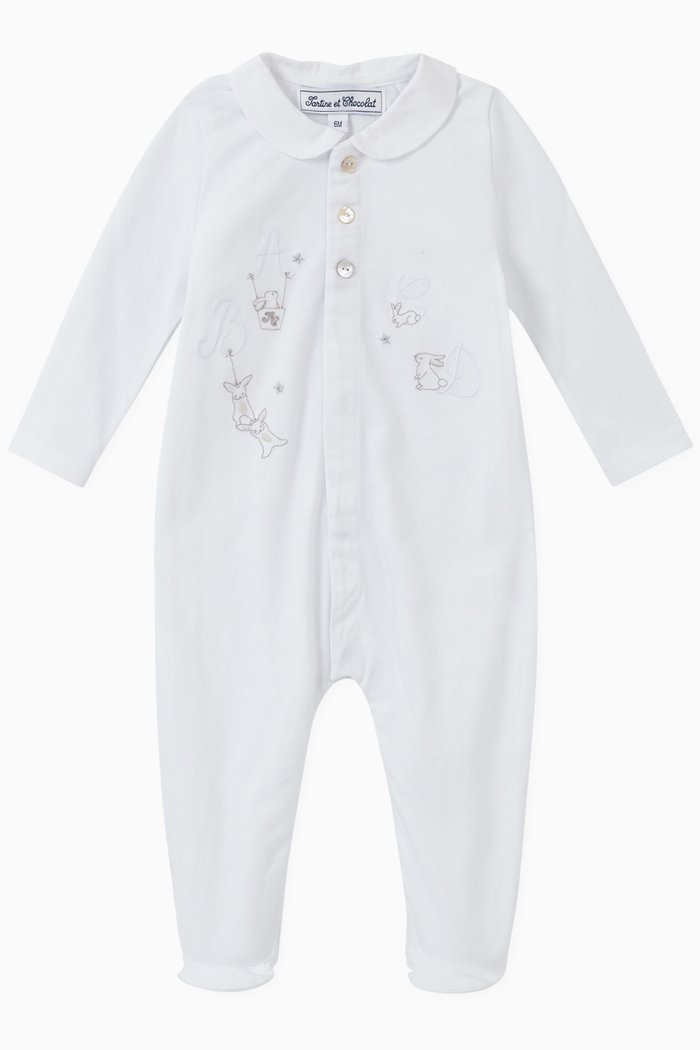 

Embroidered Bunnies Jersey Footed Sleepsuit, White