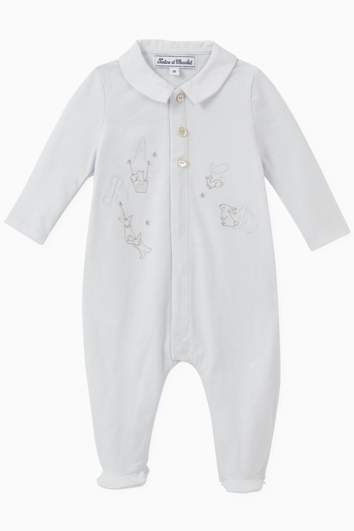 

Embroidered Bunnies Jersey Footed Sleepsuit, Blue
