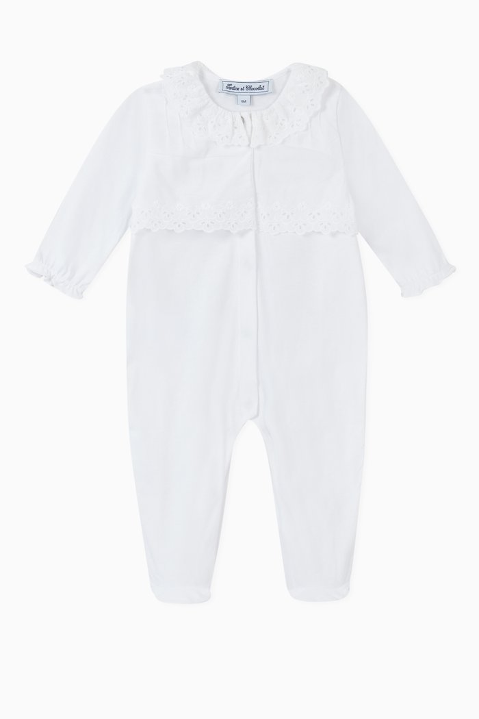 

Contrast Cotton Sleepsuit, White