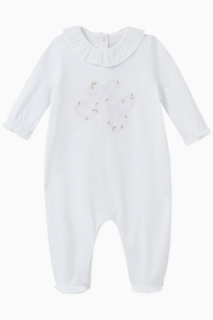 

Embroidered Logo Jersey Footed Sleepsuit, White
