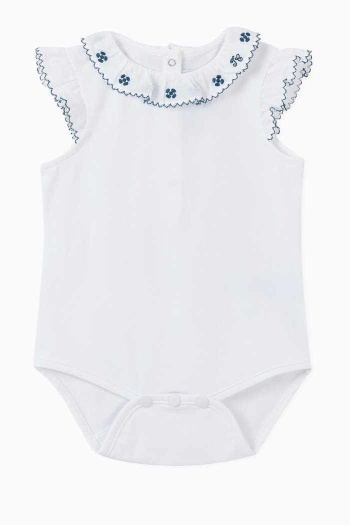 Floral Embroidery Bodysuit, Blue