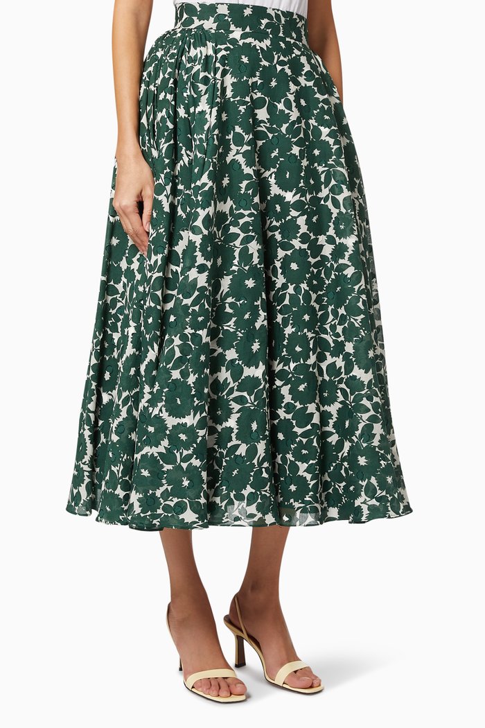 

Floral Printed Flare Skirt, Green
