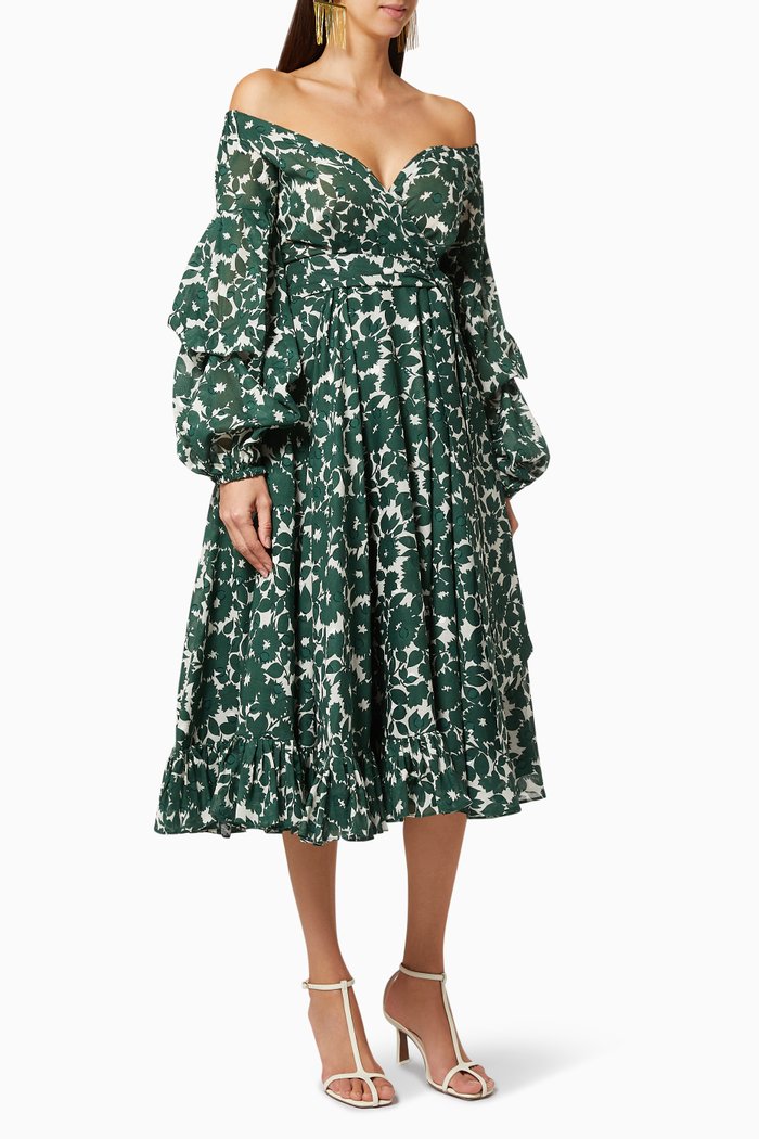 

Floral Off Shoulder Dress, Green