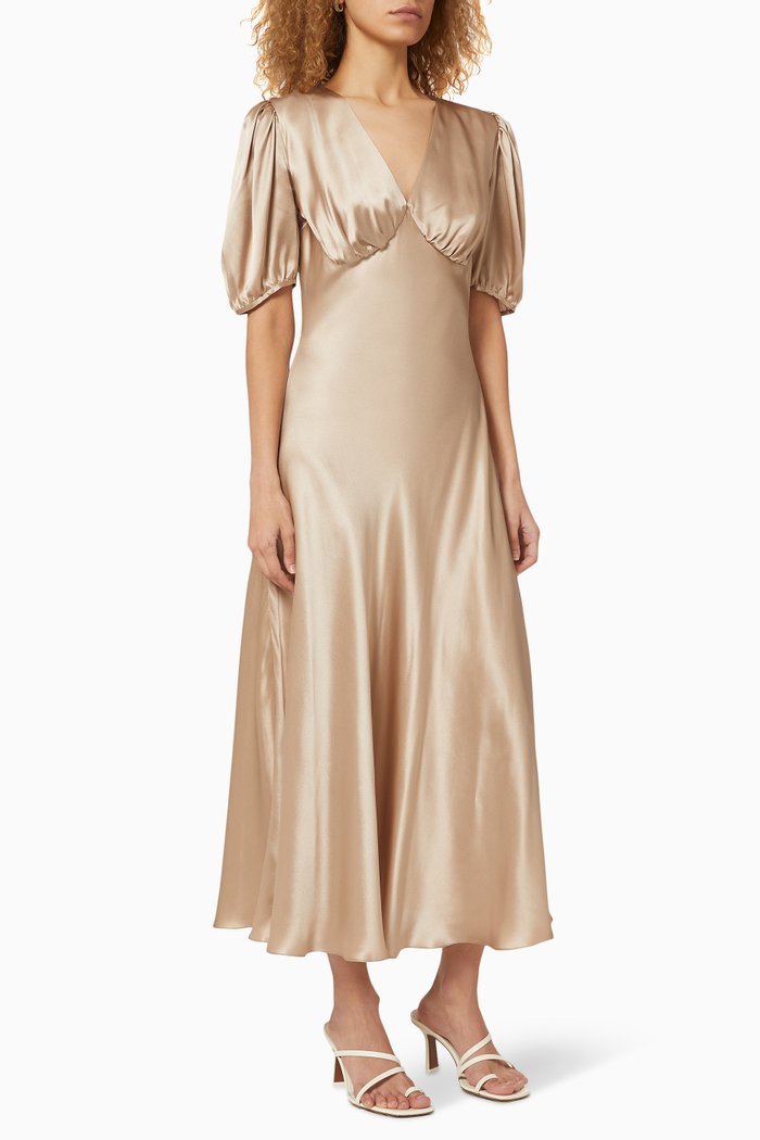 Silk Trumpet Dress, Neutral