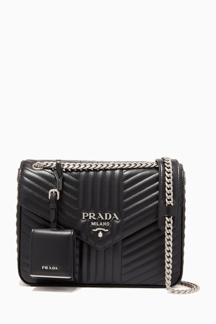 

Prada Diagramme Shoulder Bag in Leather, Black