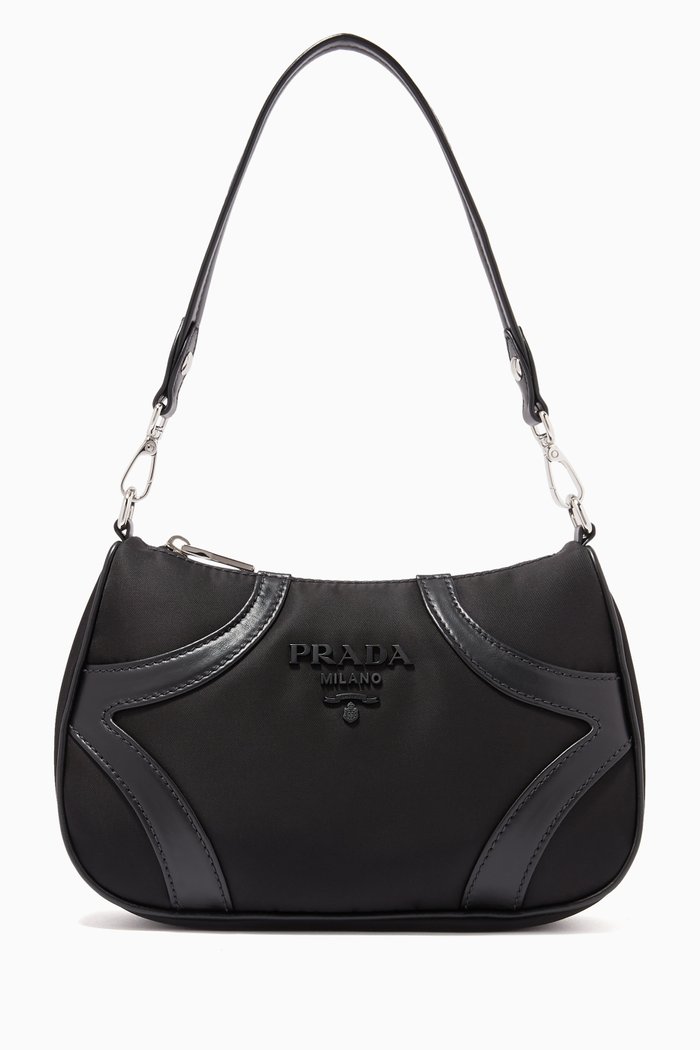 

Bowling Shoulder Bag in Nylon & Calf Leather, Black