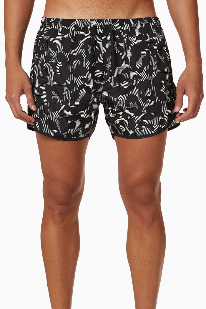 

Blending Lines Leopard Swim Shorts in Shell Fabric, Black