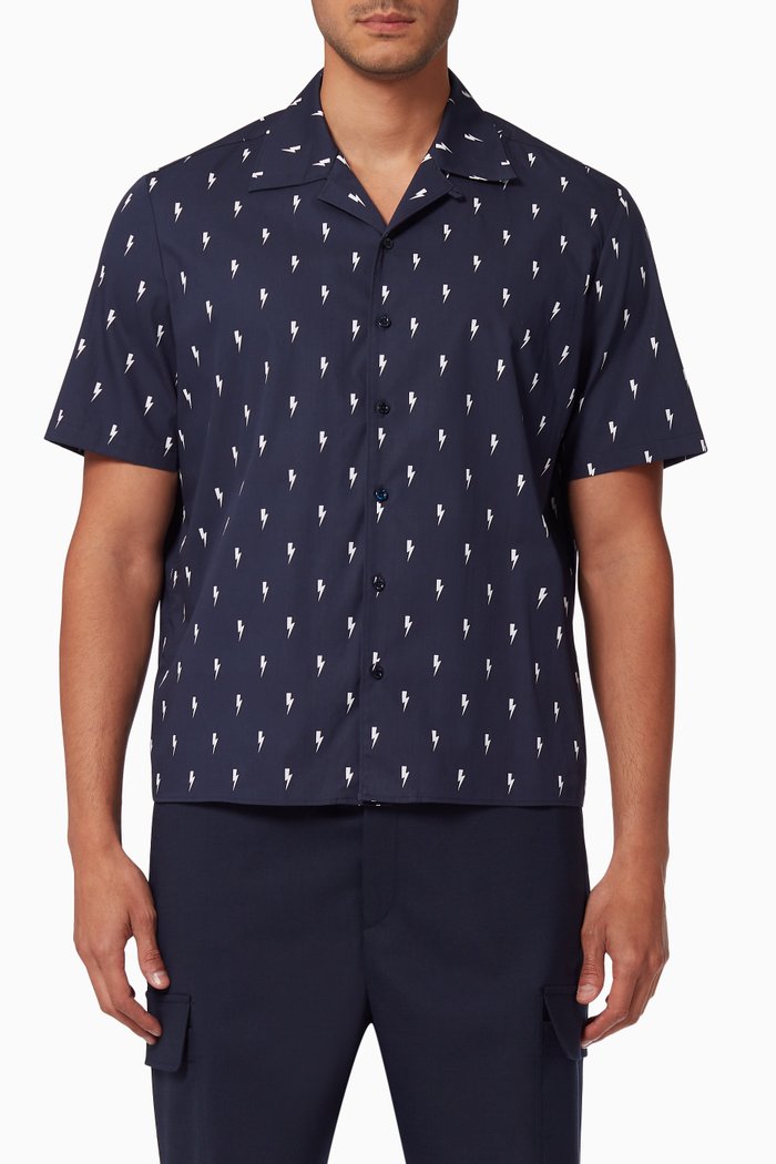 

All-over Thunderbolt Shirt in Cotton, Blue